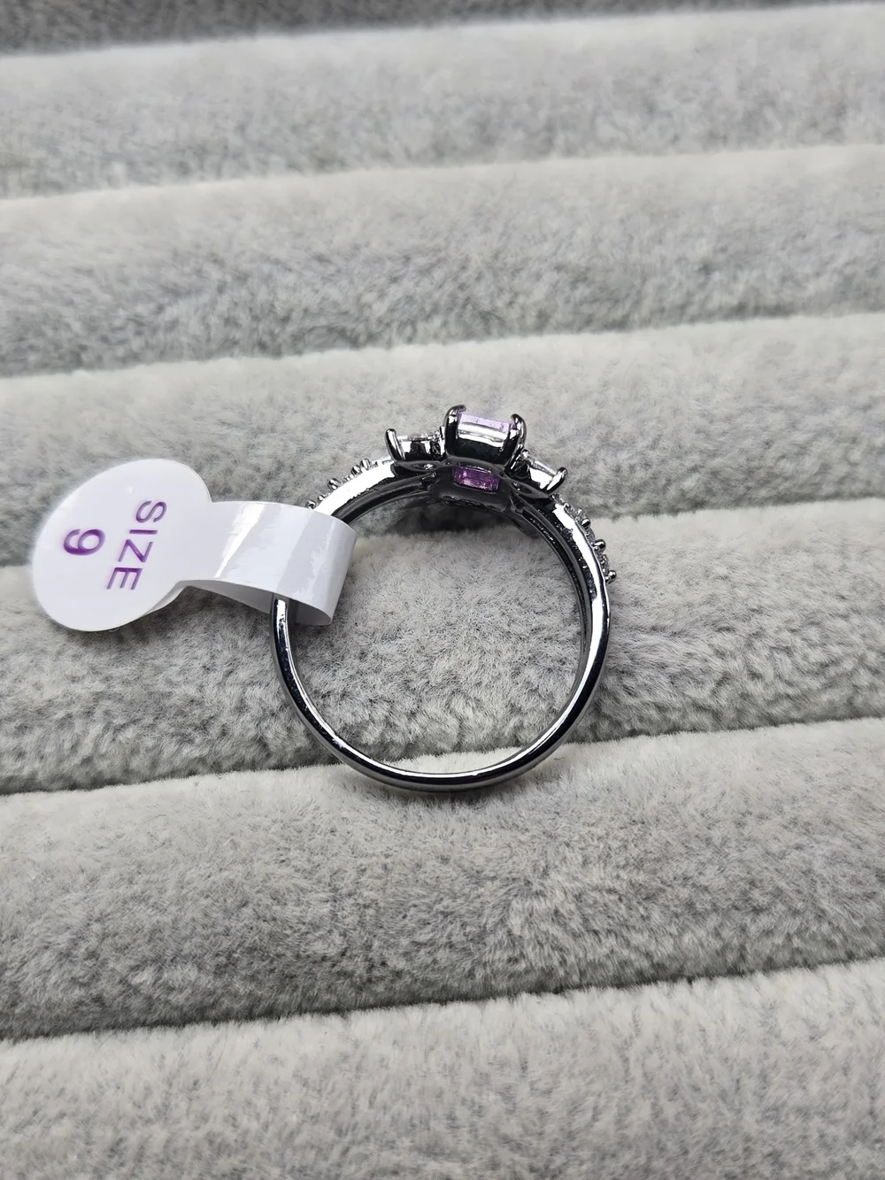 Size 9 Amethyst Ice Crystal and Diamond Cubic Zirconia Hematite Plated Bomb Part